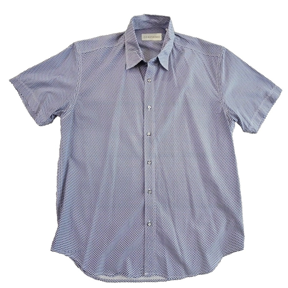 Coastaoro Short Sleeve Shirt Mens Size M Blue Geometric Pattern Button Down EUC